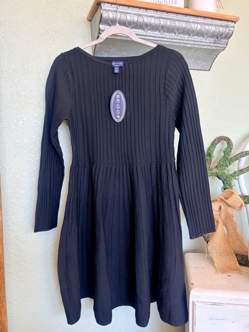 🖤NEW SCOOP🖤 womens Black Ribbed Long-Sleeve Dress